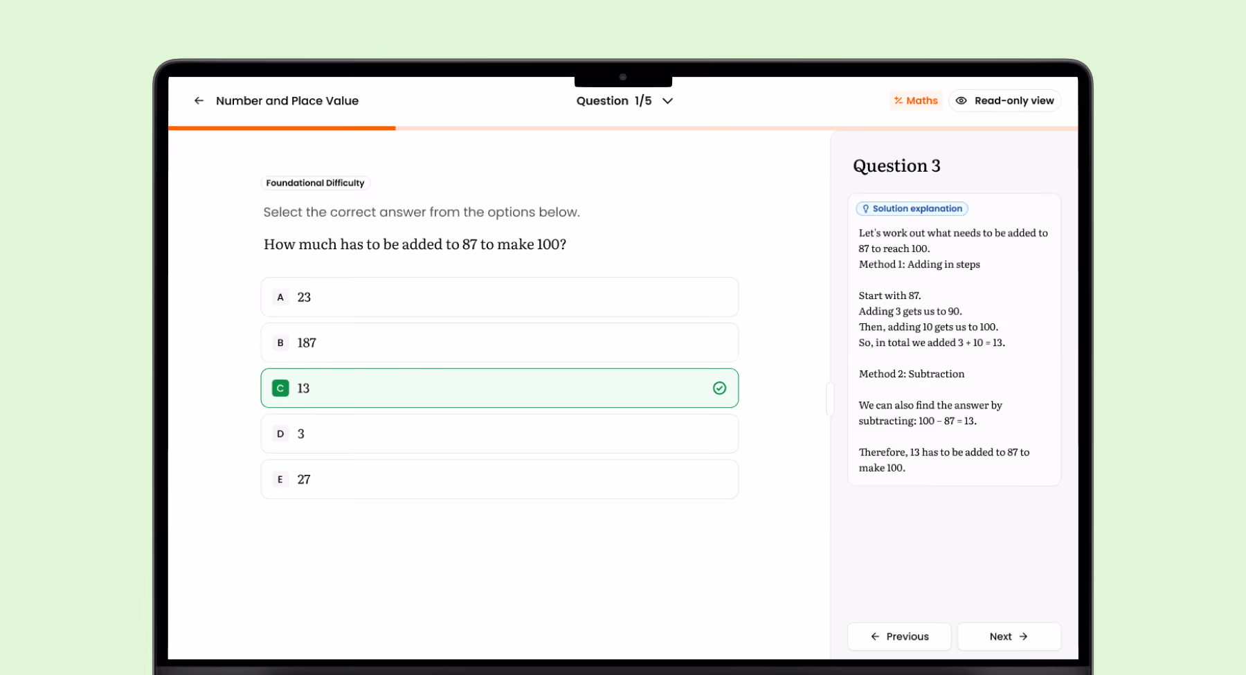 Reviewing a completed session answer by answer